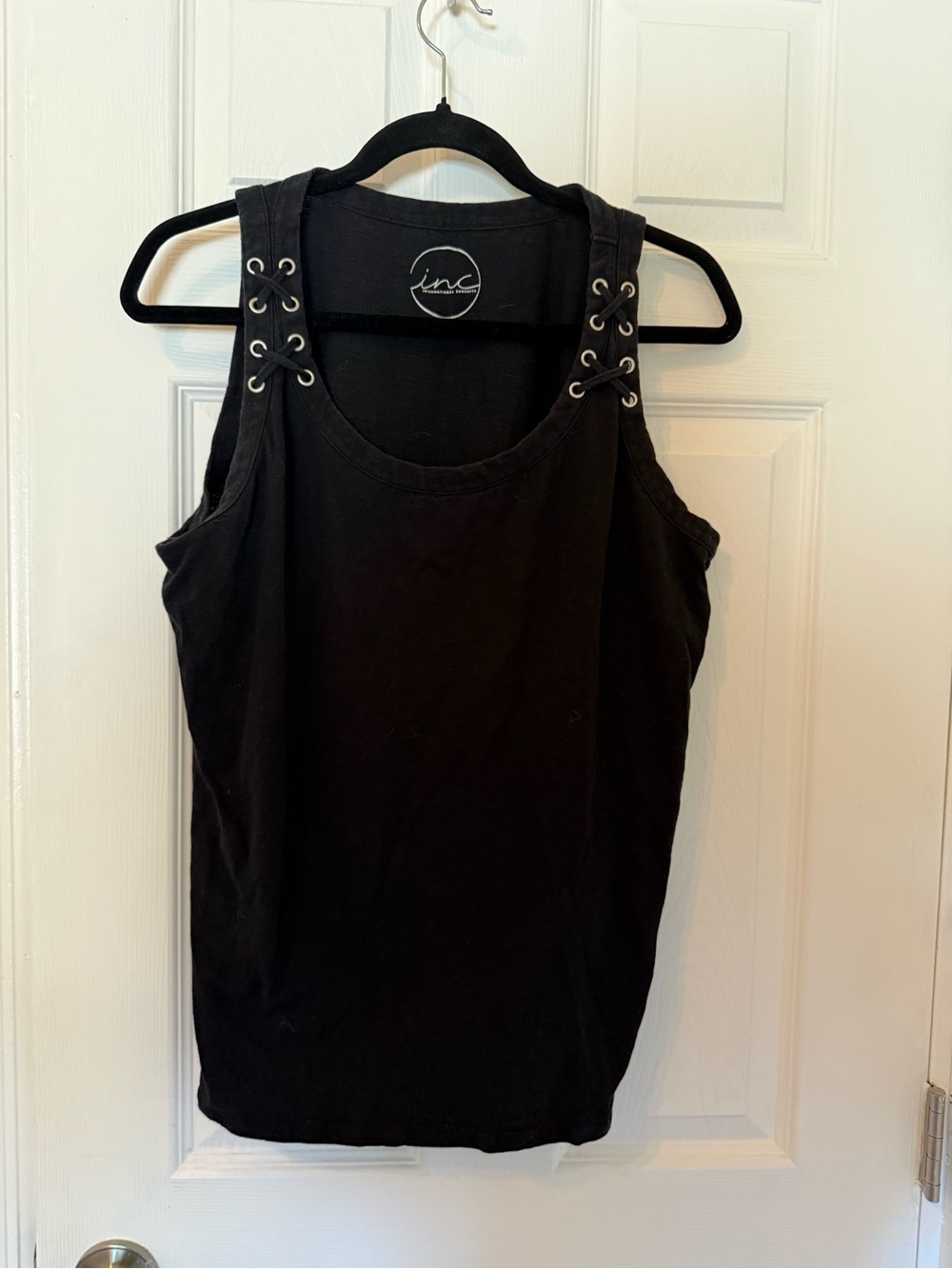 INC International Concepts Black Lace-Up Shoulder Tank Top